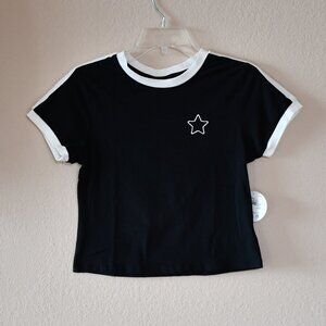 NWT Jolie & Joy Juniors Black SS Star 8 T-shirt Top Jersey Size M